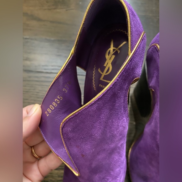 YSL Heel Wedge Shoe Suede Open Toe - Picture 7 of 8